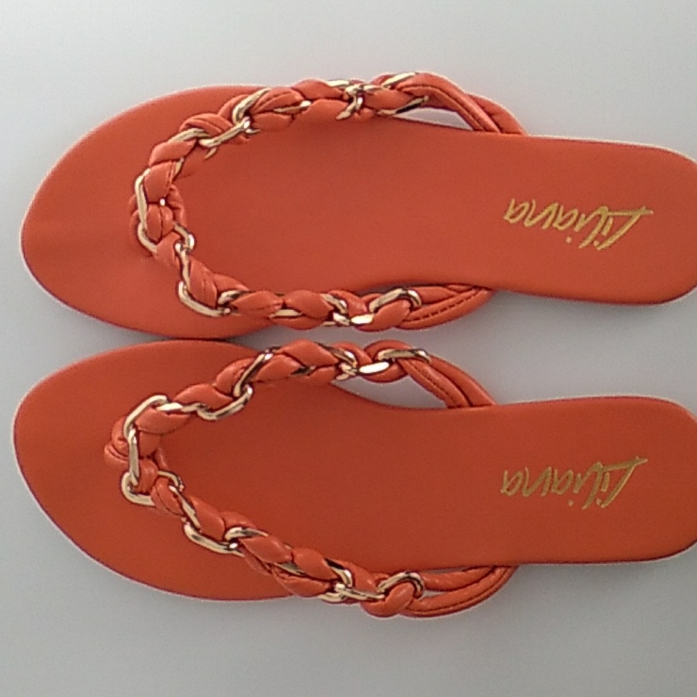 Liliana Women's Orange and Gold Rope Tie Sandals - Picture 3 of 3